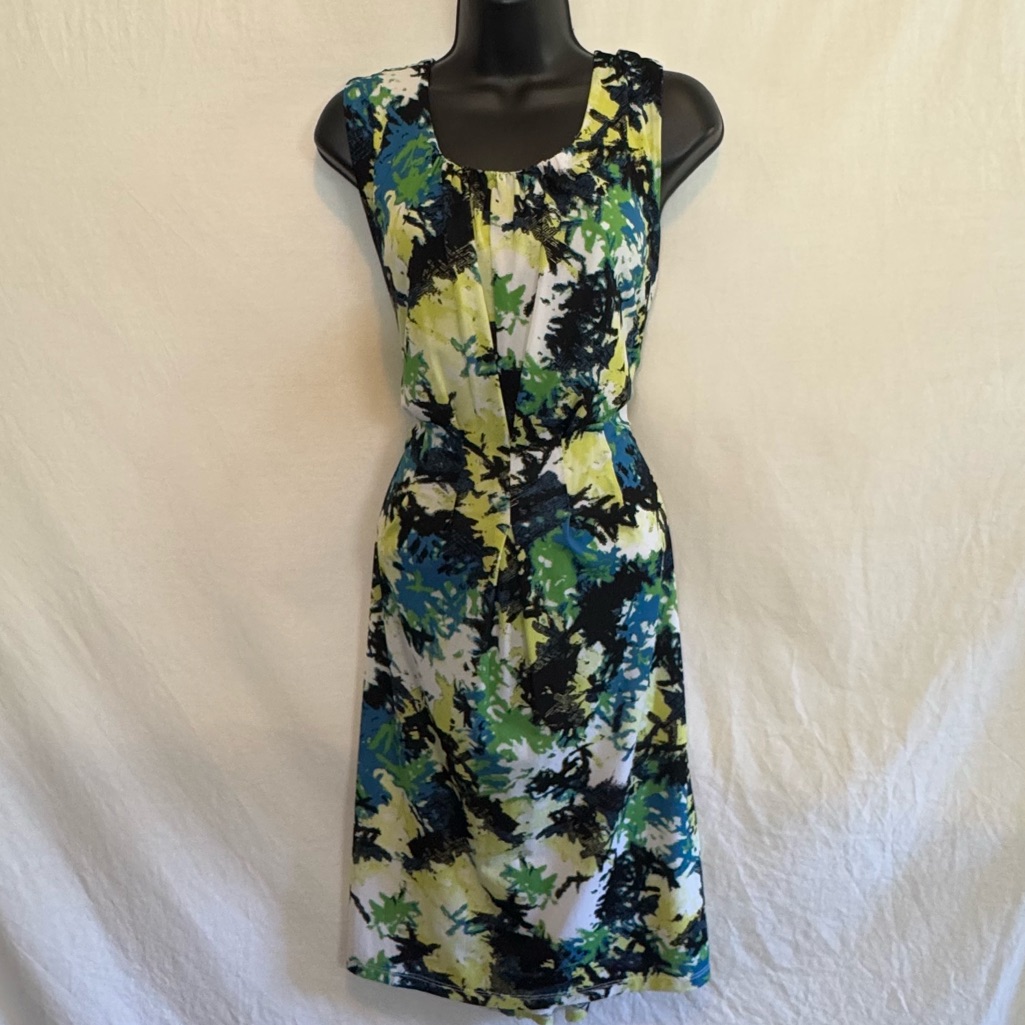 D-145 Madison Plus Size 1x Colorful Abstract Lined Sleeveless Midi Dress
